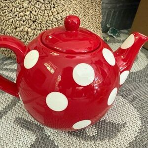 Tag Brand Red Polka Dot Teapot Glossy Red w/White Polka Dots